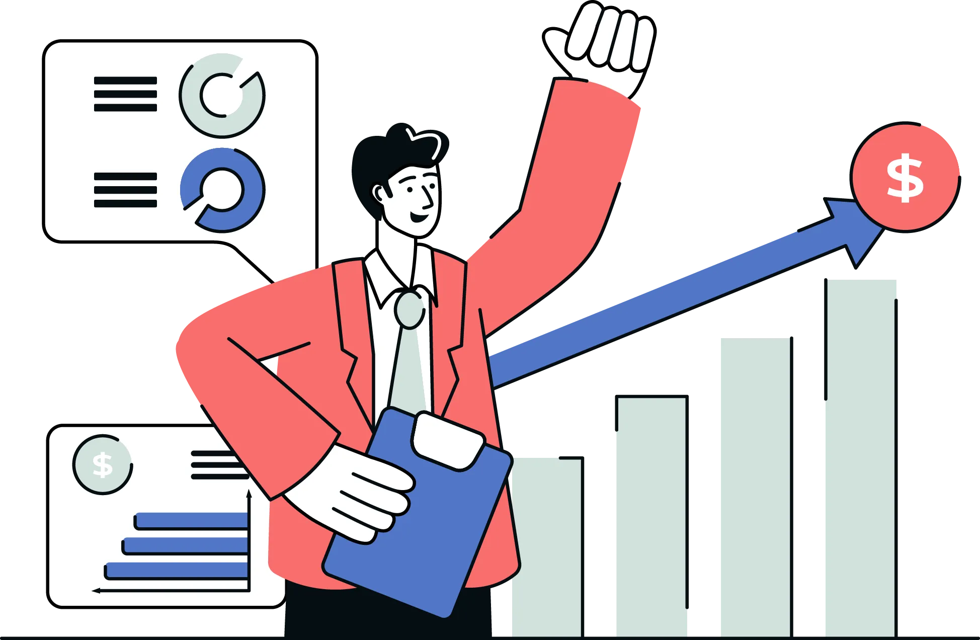 illustration of a man raising his hand demonstrating business growth