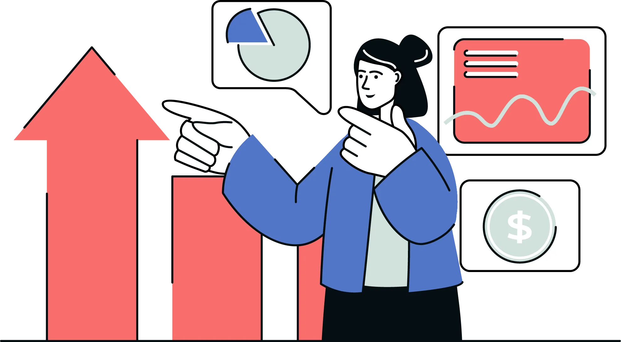 illustration showing a woman keeping up with technology