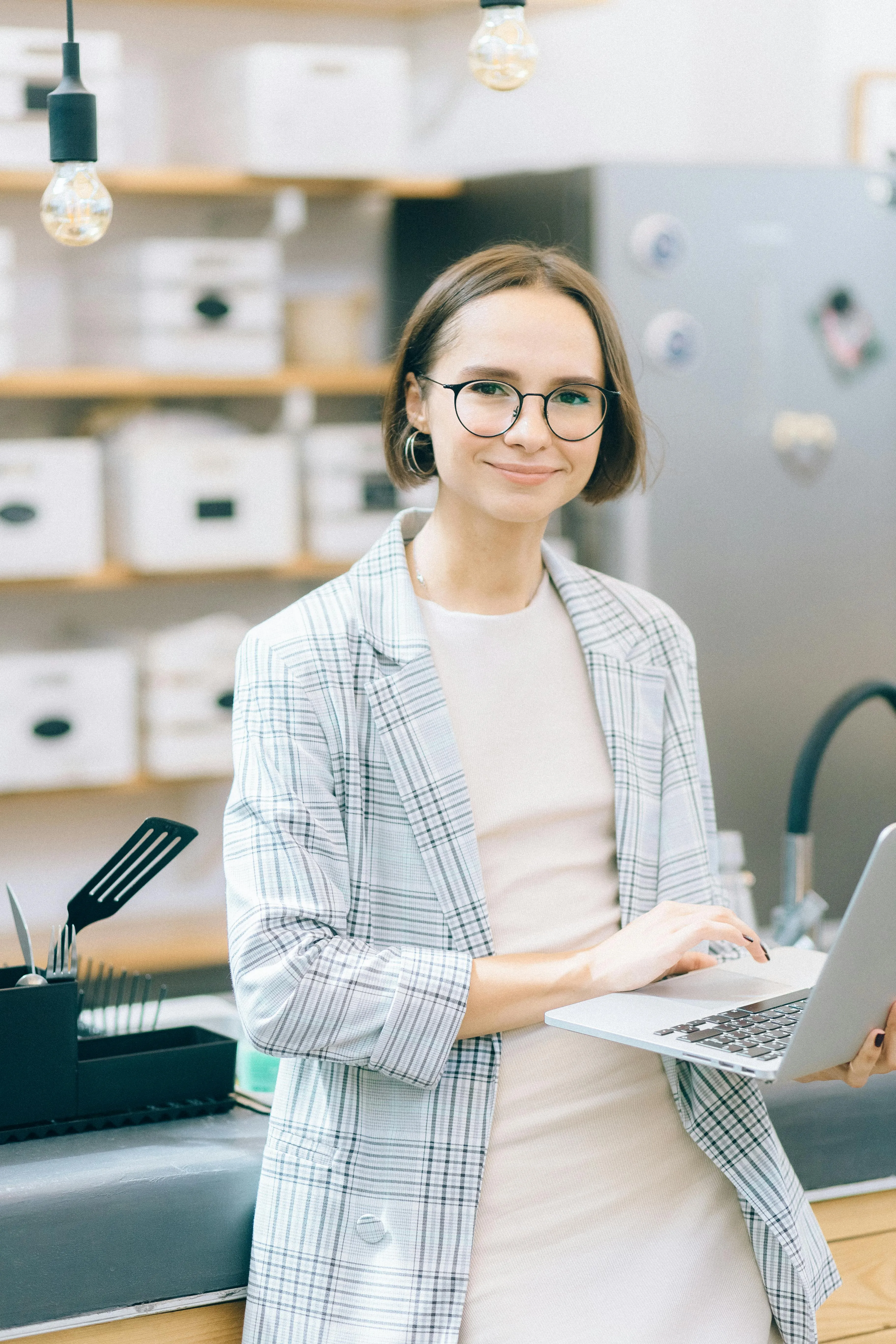 happy professional woman working on a computer