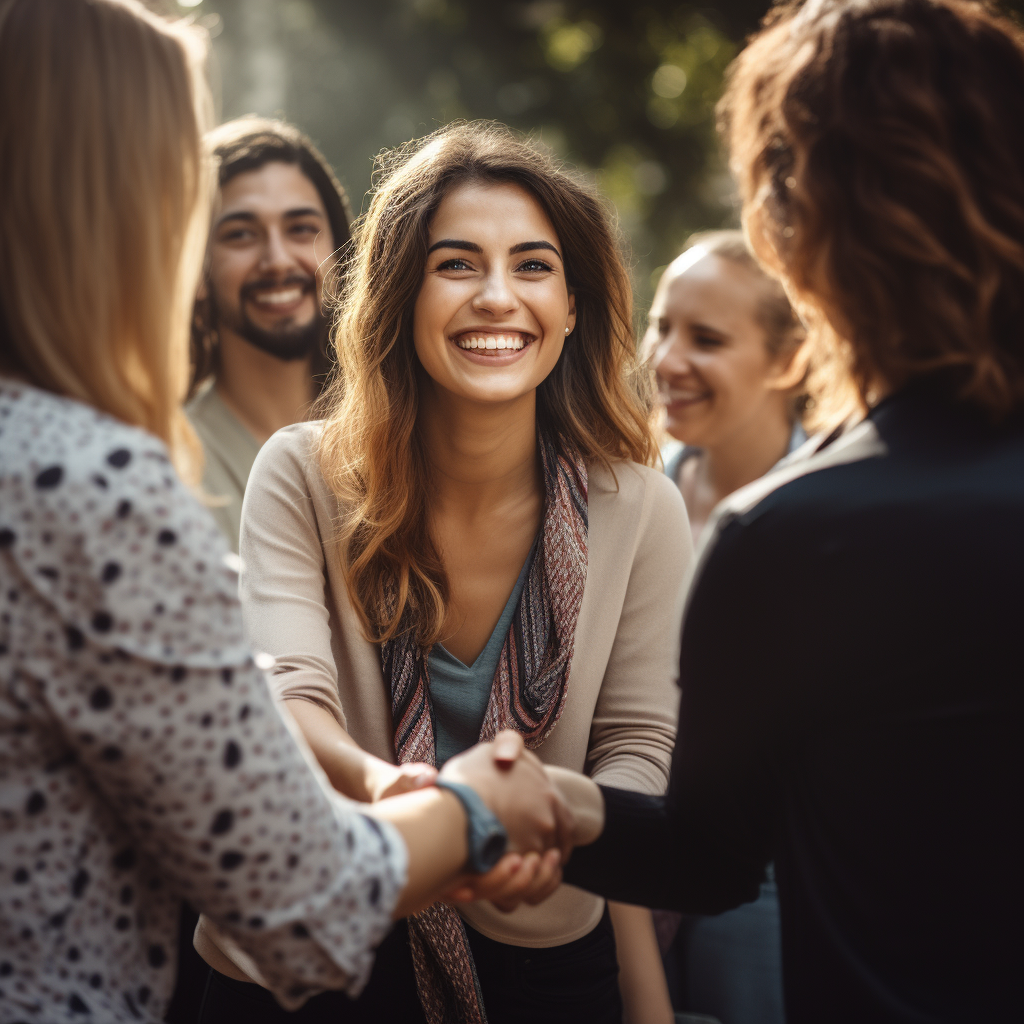 woman shaking hands with dream customer