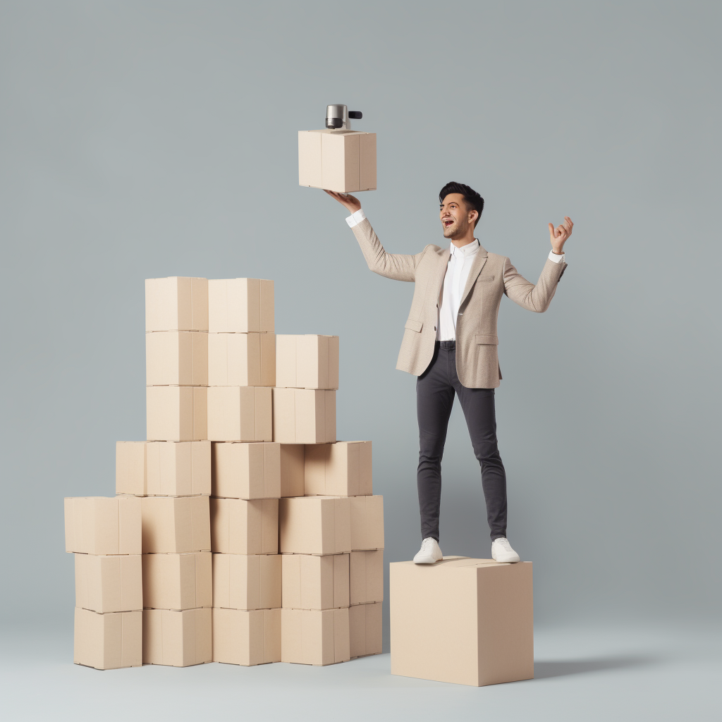 man standing on boxes to be seen