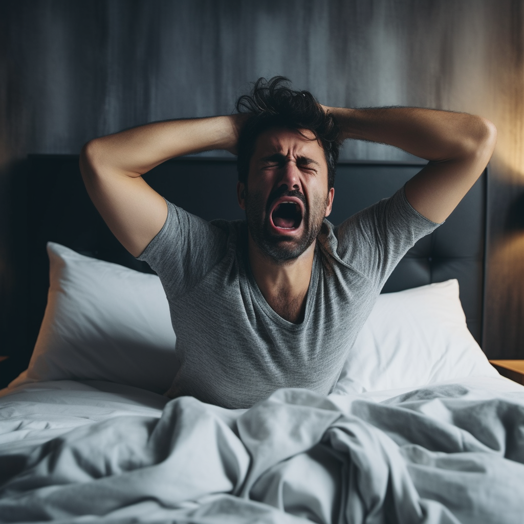 man waking up in a negative mood and cranky