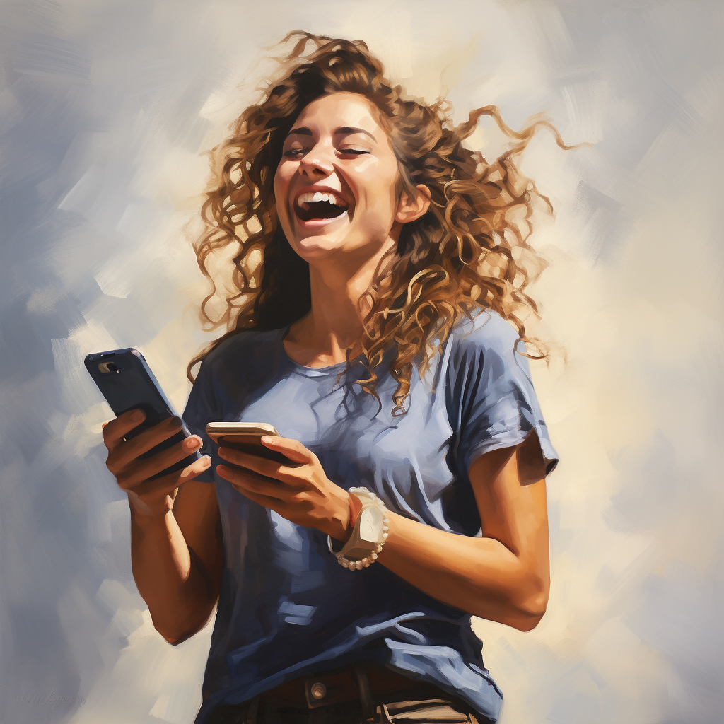 seeing it work with a woman smiling and happy with phone in her hand