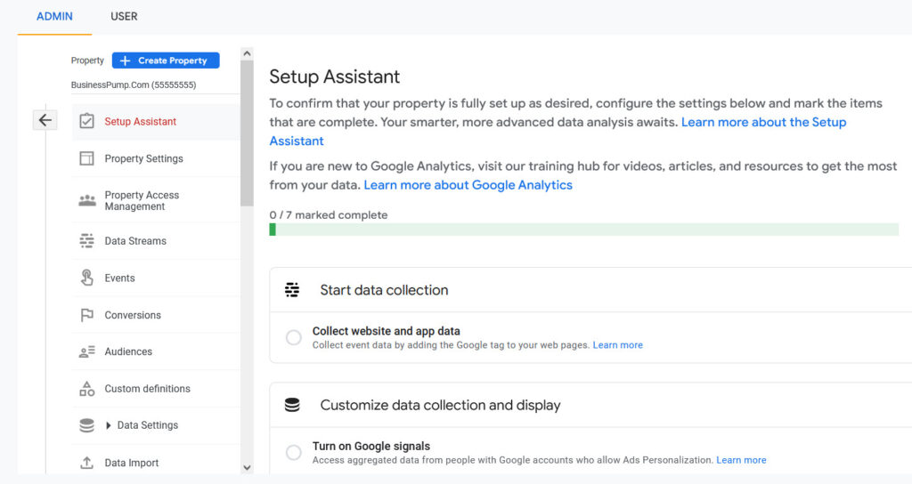 Google Analytics (GA4) Setup Page