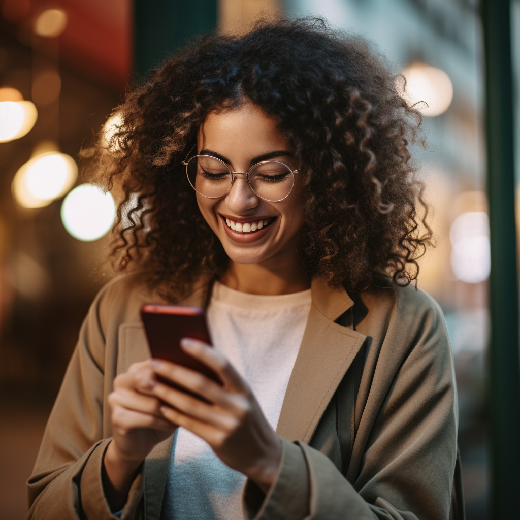 happy woman on phone because getting a text