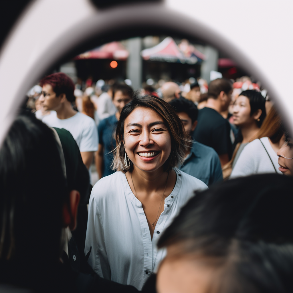 happy woman being seen as the ideal audience member